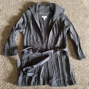 Cable Knit Ribbed Gray Cardigan Sweater Snap Ribbon Band Large